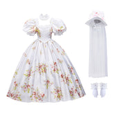 Flowers Prom Dress Puff Sleeve Ivory Evening Party Gowns Floor Length Dress Cosplay Costume - Coscosmos